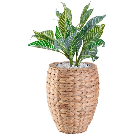 Foro 9.5 x 13 in. Water Hyacinth Round Floor Planter with Metal Pot, Brown - Small FO2641630